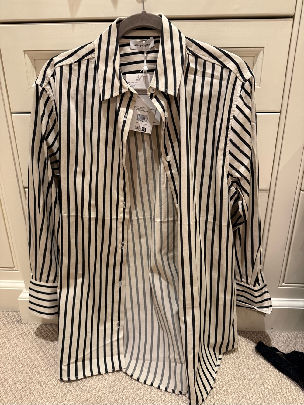Anine Bing Black and Tan Striped Button-Front Shirt